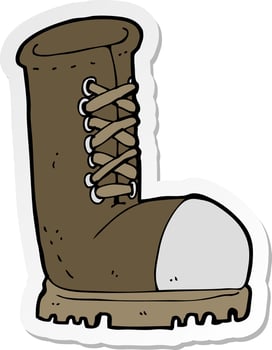 sticker of a cartoon old work boot vector