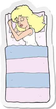 sticker of a cartoon sleeping woman vector