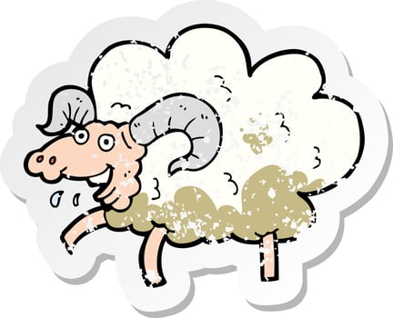 retro distressed sticker of a cartoon sheep vector