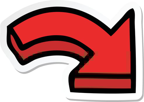 sticker of a cute cartoon pointing arrow vector