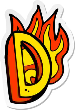 sticker of a cartoon flaming letter vector