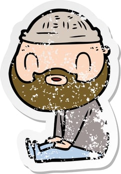 distressed sticker of a cartoon bearded man vector