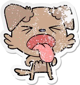 distressed sticker of a cartoon disgusted dog vector