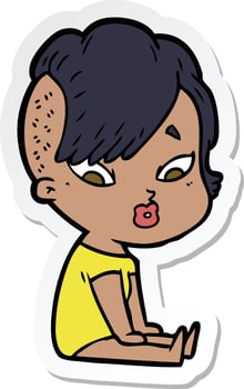 sticker of a cartoon surprised girl vector