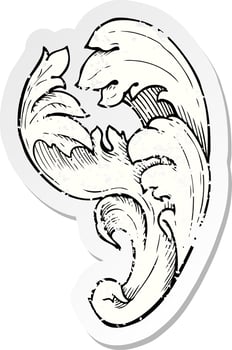 retro distressed sticker of a traditional hand drawn floral swirl vector