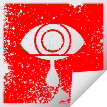 distressed square peeling sticker symbol crying eye vector