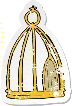 retro distressed sticker of a cartoon bird cage vector