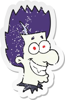 retro distressed sticker of a cartoon grinning vampire vector