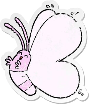 distressed sticker of a funny cartoon butterfly vector