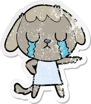distressed sticker of a cute cartoon dog crying vector