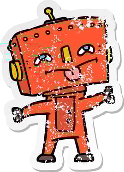 distressed sticker of a cartoon robot vector