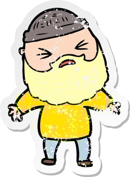 distressed sticker of a cartoon man with beard vector