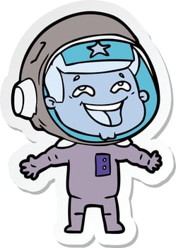 sticker of a cartoon laughing astronaut vector