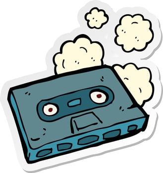 sticker of a cartoon cassette tape vector
