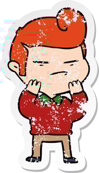 distressed sticker of a cartoon cool guy with fashion hair cut vector