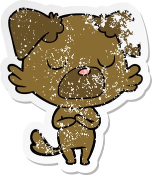 distressed sticker of a cartoon dog vector