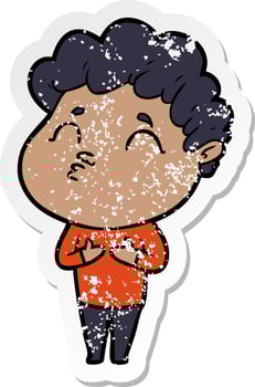 distressed sticker of a cartoon man pouting vector