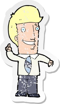 retro distressed sticker of a cartoon office man with idea vector