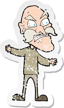 retro distressed sticker of a cartoon angry old man vector