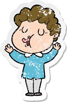 distressed sticker of a cartoon man singing vector