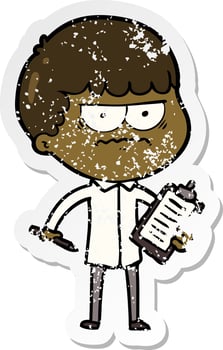 distressed sticker of a cartoon annoyed man vector