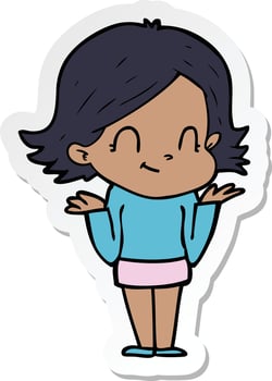sticker of a cartoon friendly girl vector