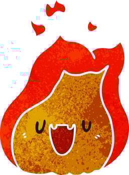 retro cartoon kawaii cute fire flame vector