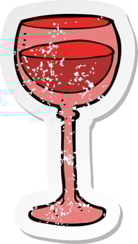 retro distressed sticker of a cartoon wine glass vector