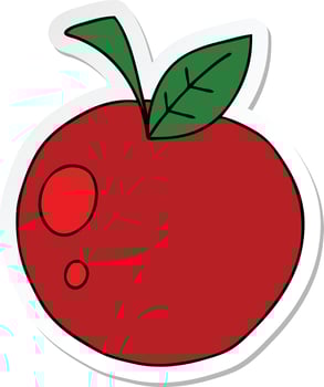 sticker of a quirky hand drawn cartoon red apple vector
