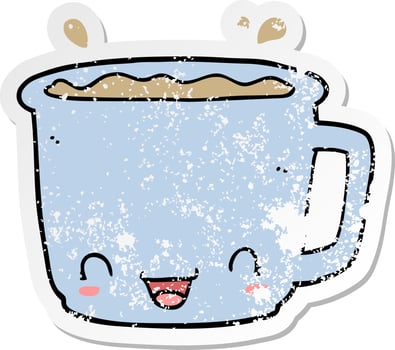 distressed sticker of a cartoon cup of coffee vector