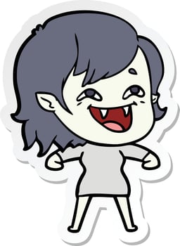sticker of a cartoon laughing vampire girl vector