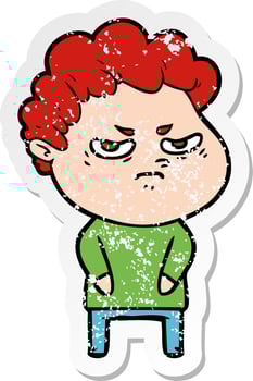 distressed sticker of a cartoon angry man vector