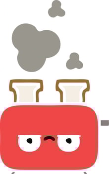 flat color retro cartoon of a toaster vector