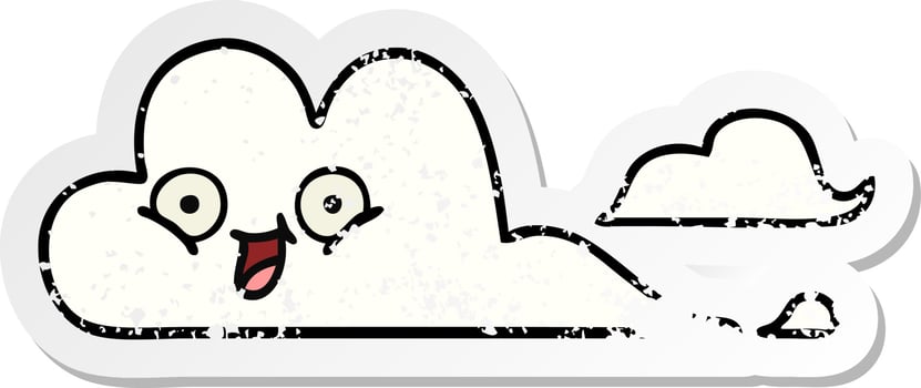 distressed sticker of a cute cartoon happy cloud vector