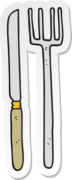 sticker of a cartoon knife and fork vector