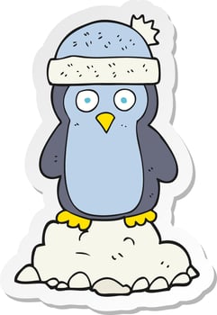 sticker of a cartoon penguin wearing hat vector