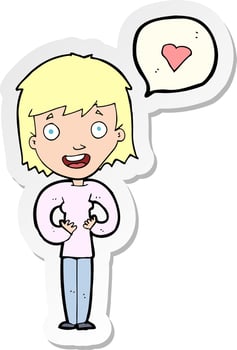 sticker of a cartoon happy woman in love vector