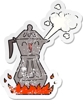 distressed sticker of a cartoon coffee pot vector