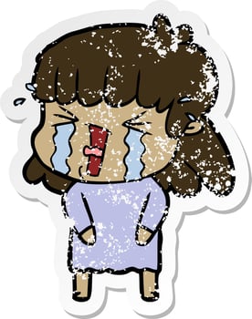 distressed sticker of a cartoon woman vector