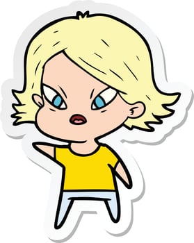sticker of a cartoon stressed woman vector