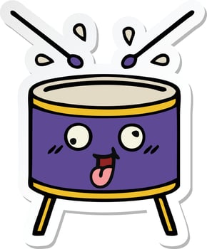 sticker of a cute cartoon drum vector