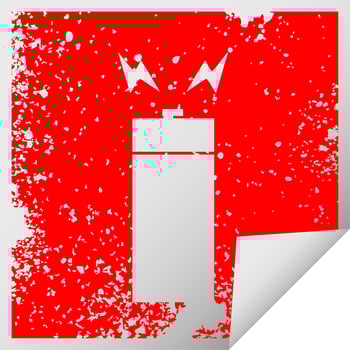distressed square peeling sticker symbol old battery vector