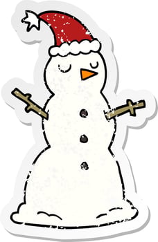 distressed sticker of a cartoon snowman vector