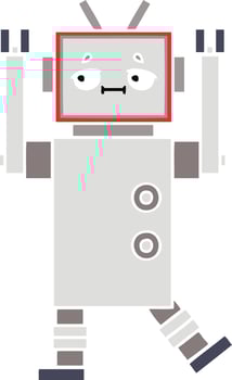 flat color retro cartoon robot vector