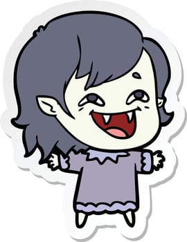sticker of a cartoon laughing vampire girl vector