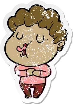distressed sticker of a cartoon man singing vector