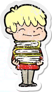 distressed sticker of a cartoon happy boy vector