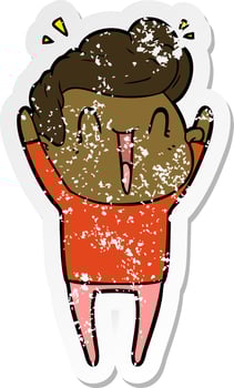 distressed sticker of a cartoon excited man vector