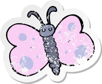 retro distressed sticker of a cartoon butterfly vector