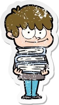 distressed sticker of a happy cartoon man vector